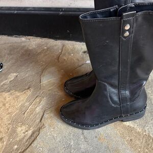 Girls Black Studded Knee-High vegan Leather Boots